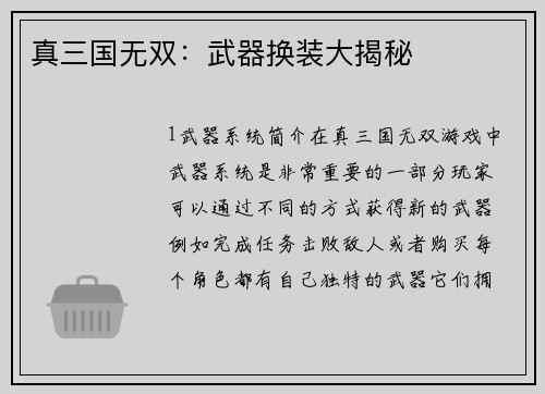 真三国无双：武器换装大揭秘