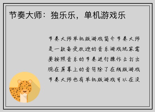 节奏大师：独乐乐，单机游戏乐